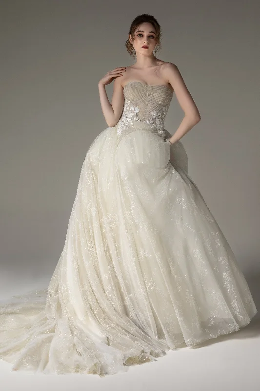 A-Line Chapel Train Tulle Wedding Dress CW2507