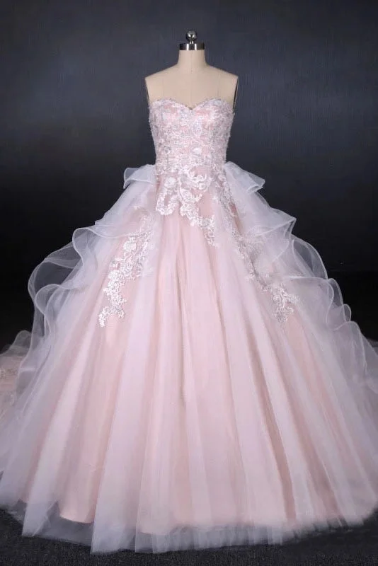 Ball Gown Sweetheart Tulle Wedding Dresses with Lace Appliques Puffy Bridal Dresses N2306