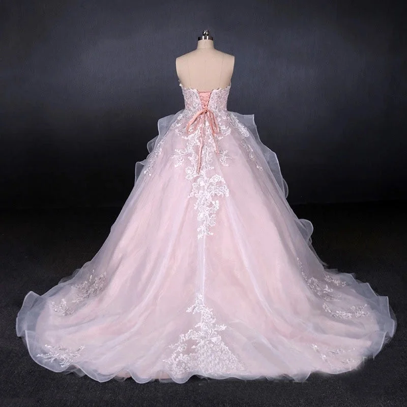 Ball Gown Sweetheart Tulle Wedding Dresses with Lace Appliques Puffy Bridal Dresses N2306