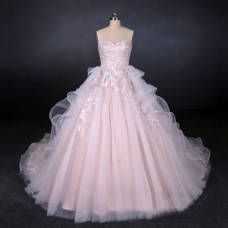 Ball Gown Sweetheart Tulle Wedding Dresses with Lace Appliques Puffy Bridal Dresses N2306