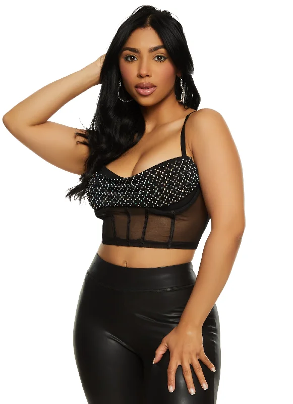 Mesh Rhinestone Bustier Crop Top