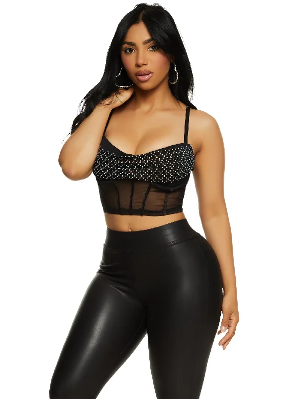 Mesh Rhinestone Bustier Crop Top