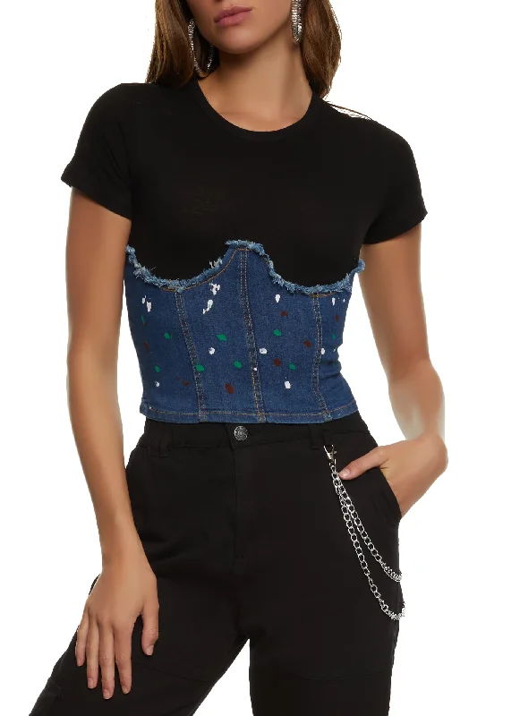 Paint Splatter Denim Corset T Shirt