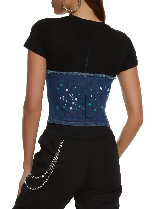 Paint Splatter Denim Corset T Shirt