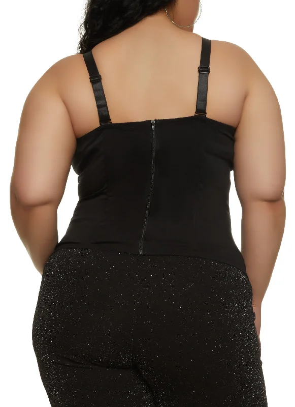 Plus Size Faux Leather Lace Detail Bustier Top