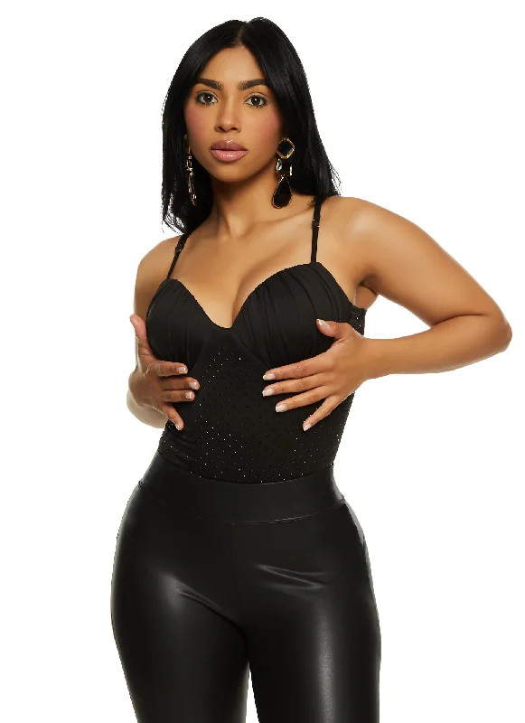 Ruched Rhinestone Bustier Bodysuit