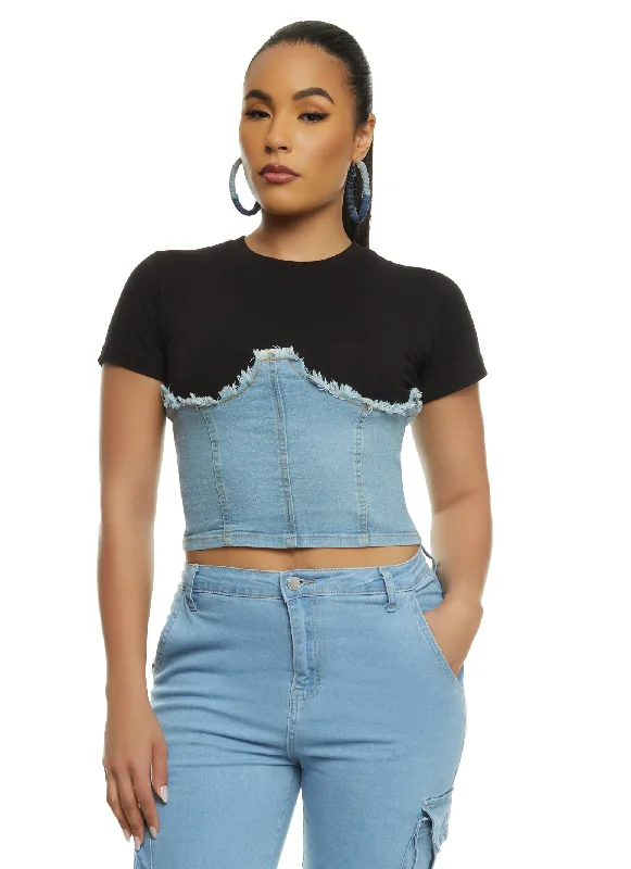 Zip Back Corset Denim T Shirt