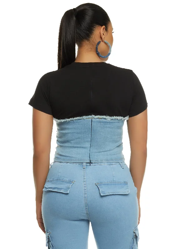 Zip Back Corset Denim T Shirt