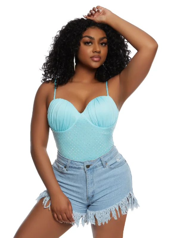 Ruched Rhinestone Bustier Bodysuit