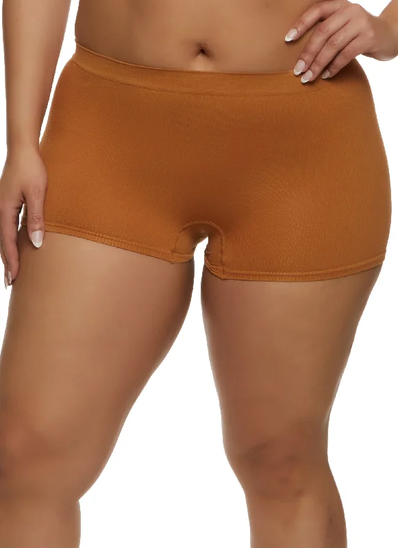 Plus Size Seamless Ribbed Boyshort Panty