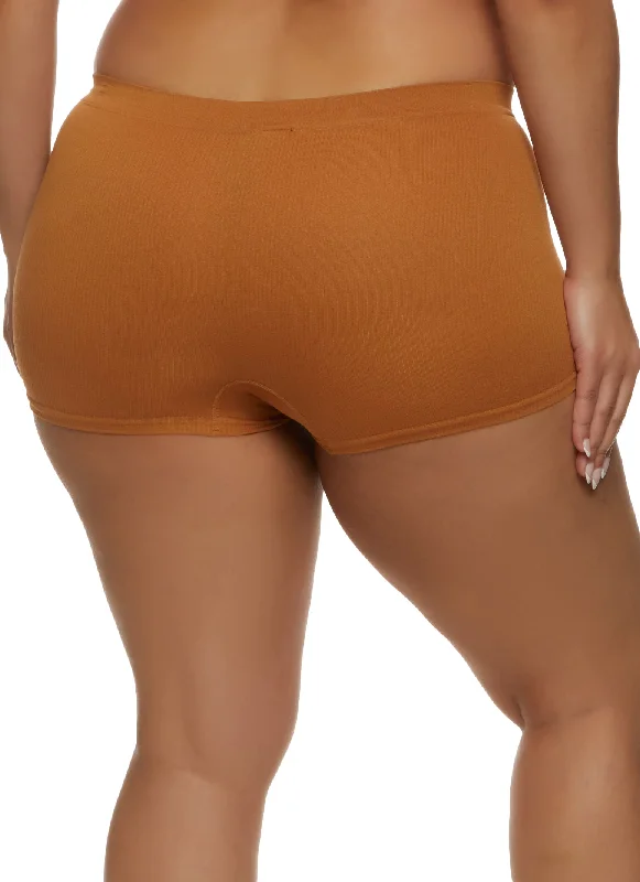 Plus Size Seamless Ribbed Boyshort Panty