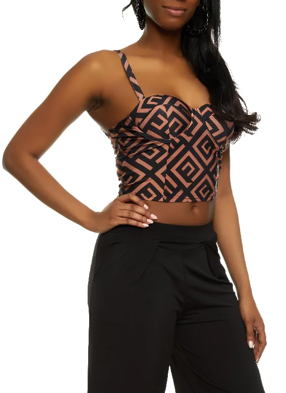 Geo Printed Cropped Bustier Top