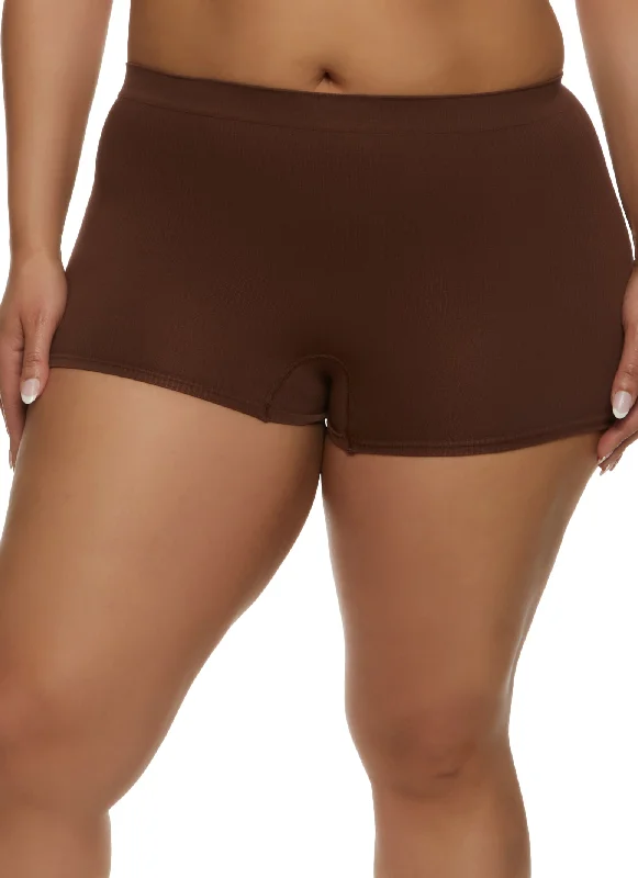 Plus Size Seamless Ribbed Boyshort Panty