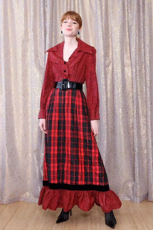 Mixed Plaid Quilted Hostess Dress XS