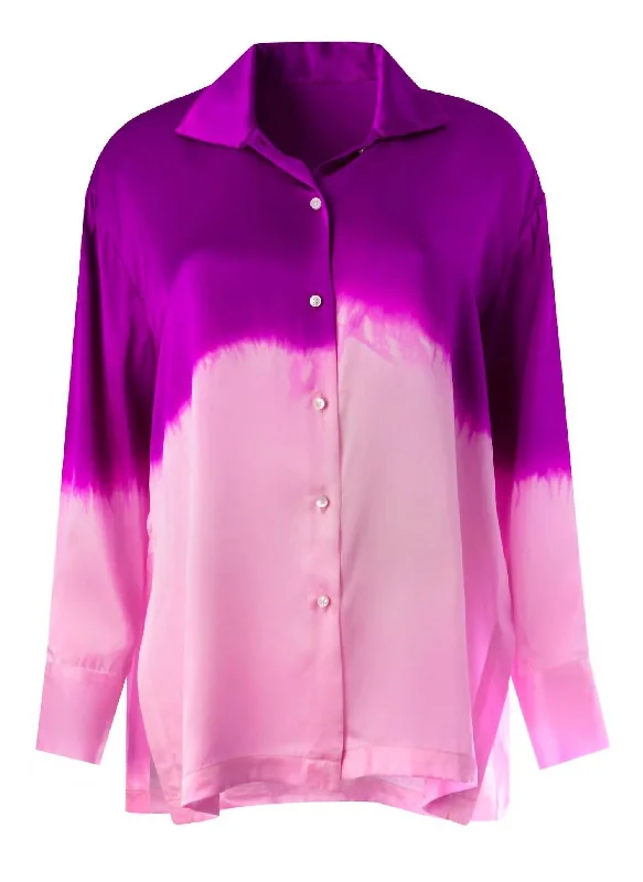 Button Down Silk Degrade Top In Purple