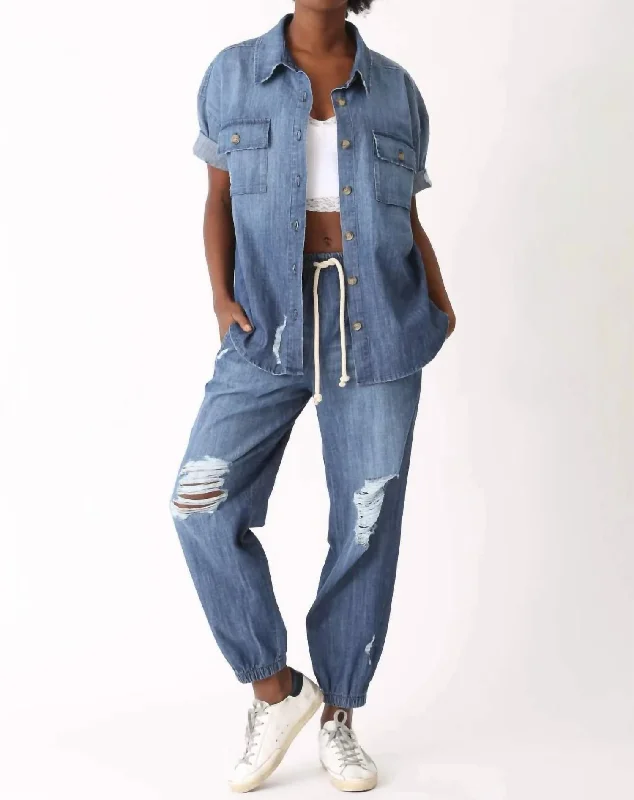 Camero Short Sleeve Top In Denim