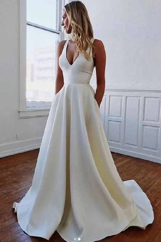 Charming Straps Bow Sleeveless A Line Bridal Dresses Bow Back Wedding Dresses N1994