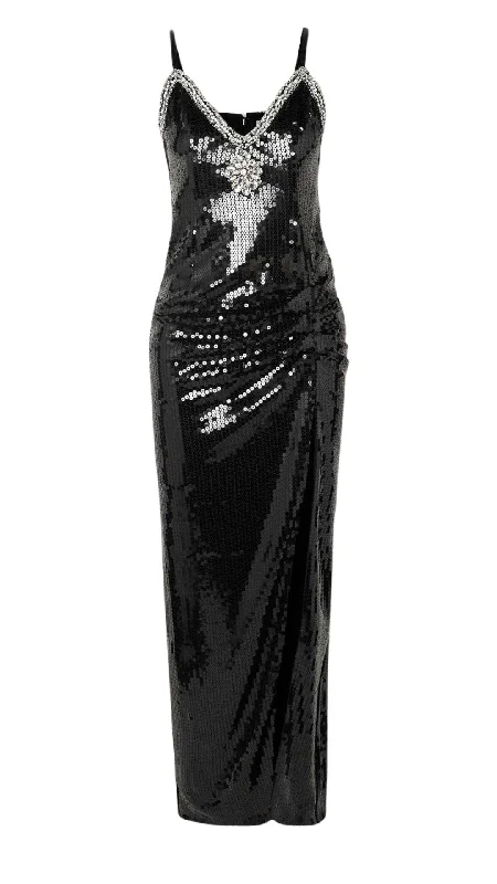 Crystal-Embellished Sequin Maxi Dress