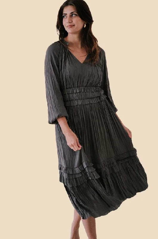 Current Air Leia Pleated Midi Dress (Grey)