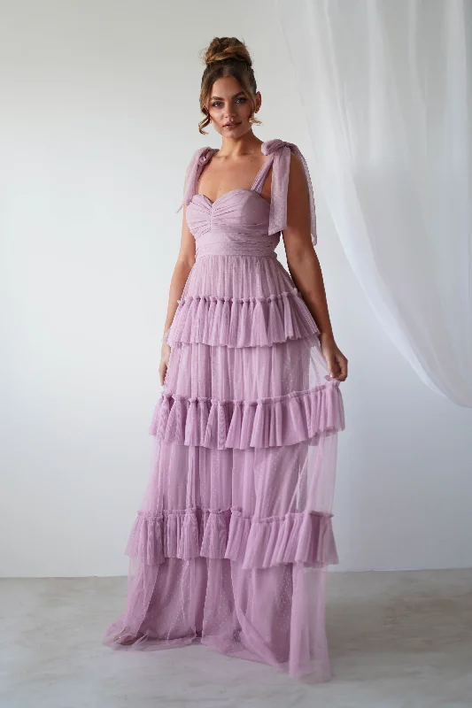 Darling Ruffle Tulle Maxi Dress | Mauve