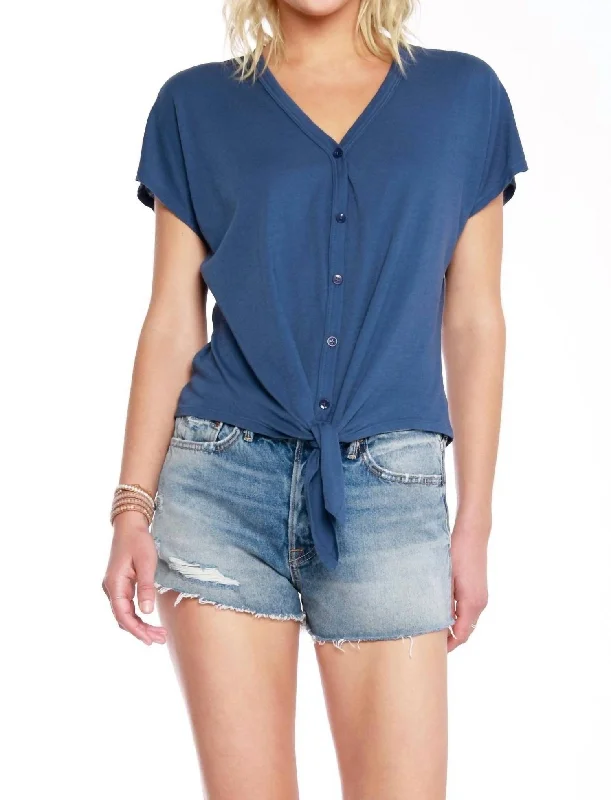 Dolman Tie Front Top In Coast