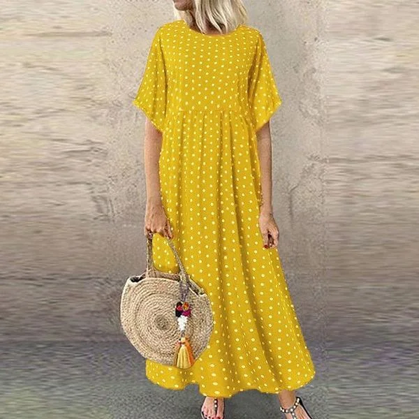 Dot Large Loose  Two-piece Cotton Linen Dress Summer New Plus Size Sundress Female Cloth