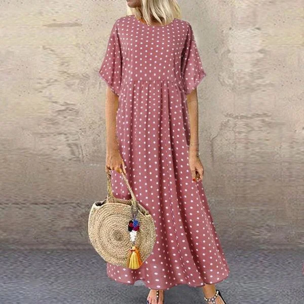 Dot Large Loose  Two-piece Cotton Linen Dress Summer New Plus Size Sundress Female Cloth