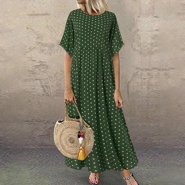 Dot Large Loose  Two-piece Cotton Linen Dress Summer New Plus Size Sundress Female Cloth