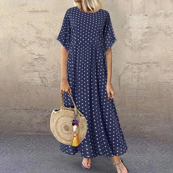 Dot Large Loose  Two-piece Cotton Linen Dress Summer New Plus Size Sundress Female Cloth