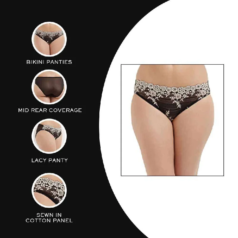 Embrace Lace Low Waist Medium Coverage Bridal Wear Lace Bikini Panty - Black