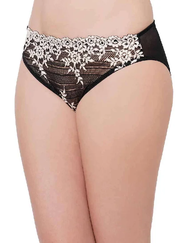 Embrace Lace Low Waist Medium Coverage Bridal Wear Lace Bikini Panty - Black