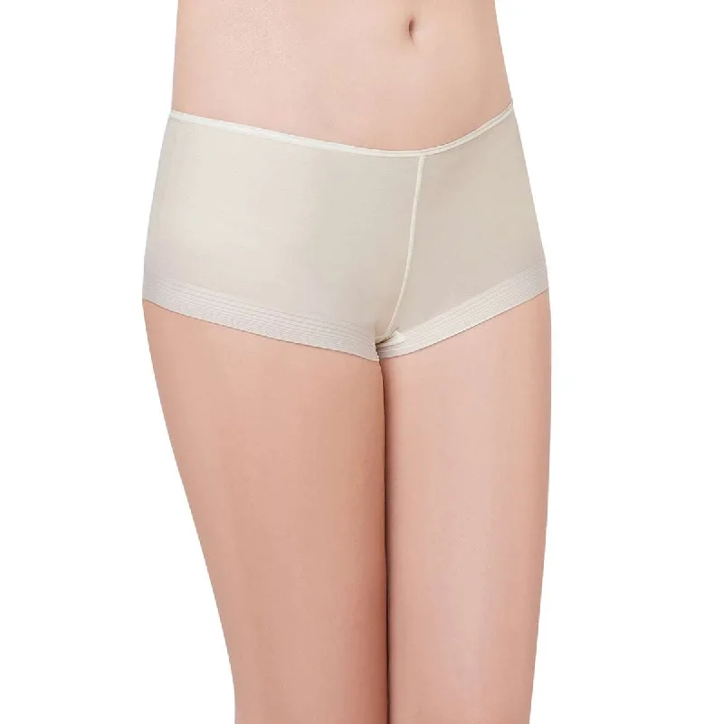 Feel Free Mid Waist Full Coverage Solid Boyleg Panty - Beige