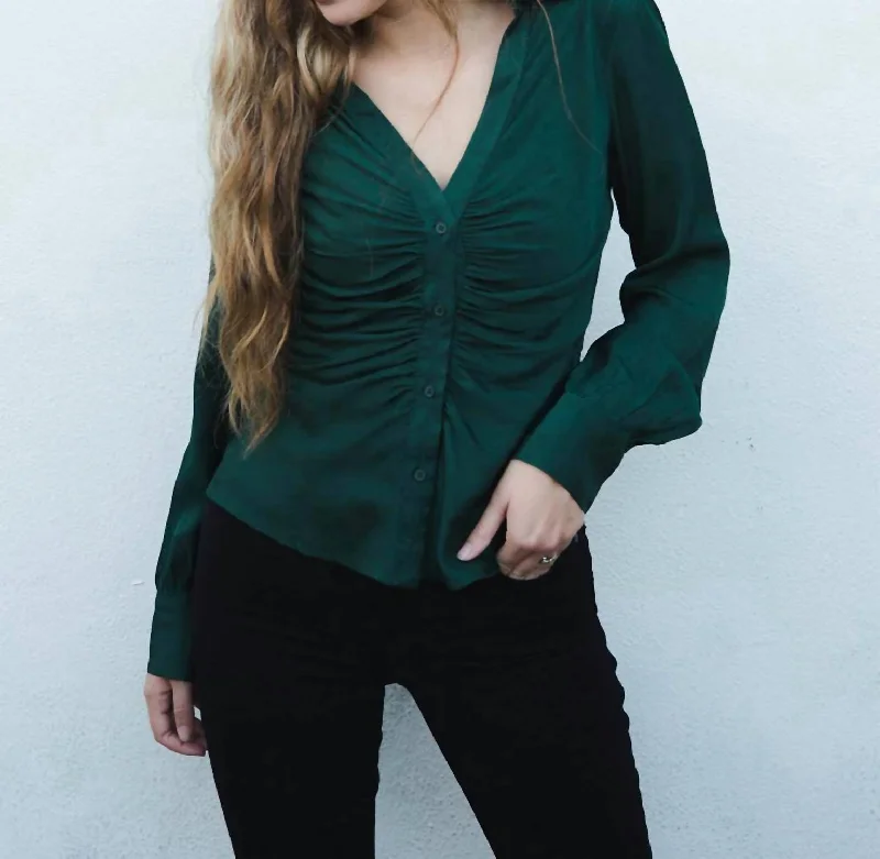 Gathered Button Down Top In Green