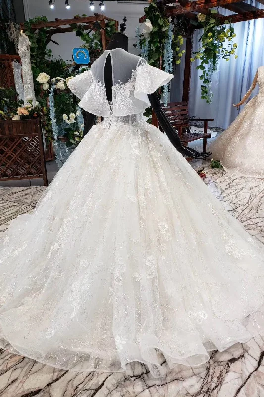 Gorgeous Ball Gown Big Wedding Dresses Princess Bridal Dresses with Sleeves N1969