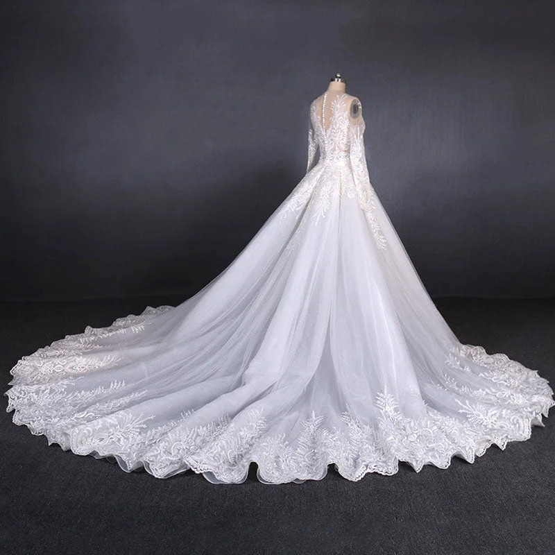 Gorgeous Long Sleeves Long Wedding Dresses V-Neck Long Bridal Dresses N2288