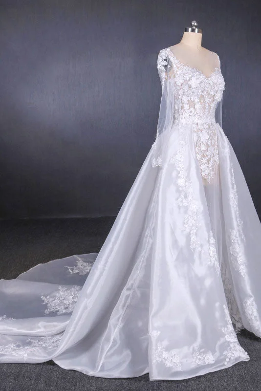 Gorgeous Long Sleeves Sweetheart Wedding Dresses Whit Bridal Dresses with Applique N2291