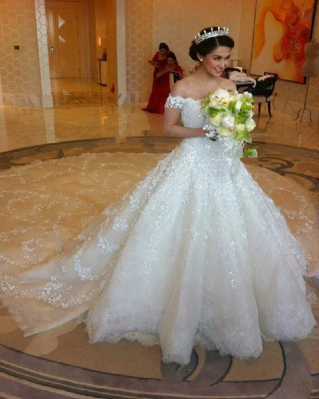 Gorgeous Off the Shoulder Princess Puffy Lace Wedding Dresses