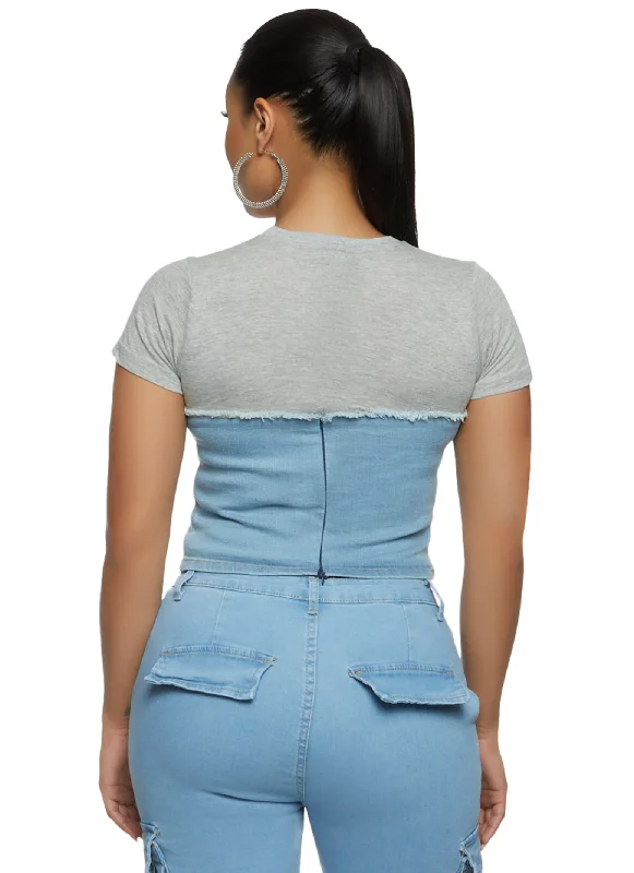 Zip Back Corset Denim T Shirt