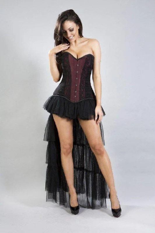 Helena Overbust Long Line Corset In Taffeta & Black Lace And Chiffon