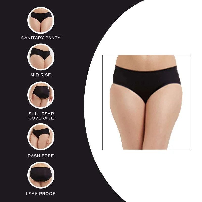 Hygieni Mid Waist Full Coverage Day Wear High Absorbency Period Panty - Black