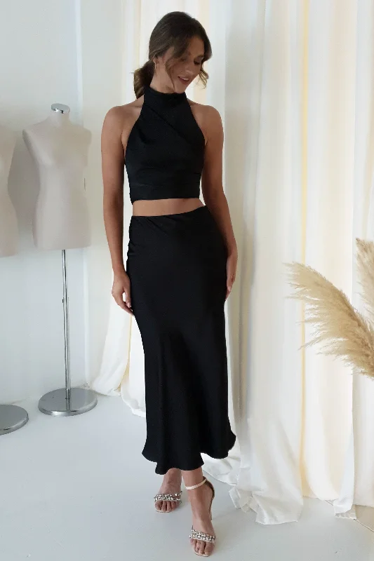 Imogen Satin Maxi Skirt | Black