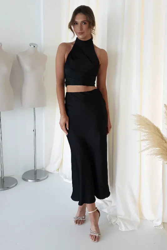 Imogen Satin Maxi Skirt | Black