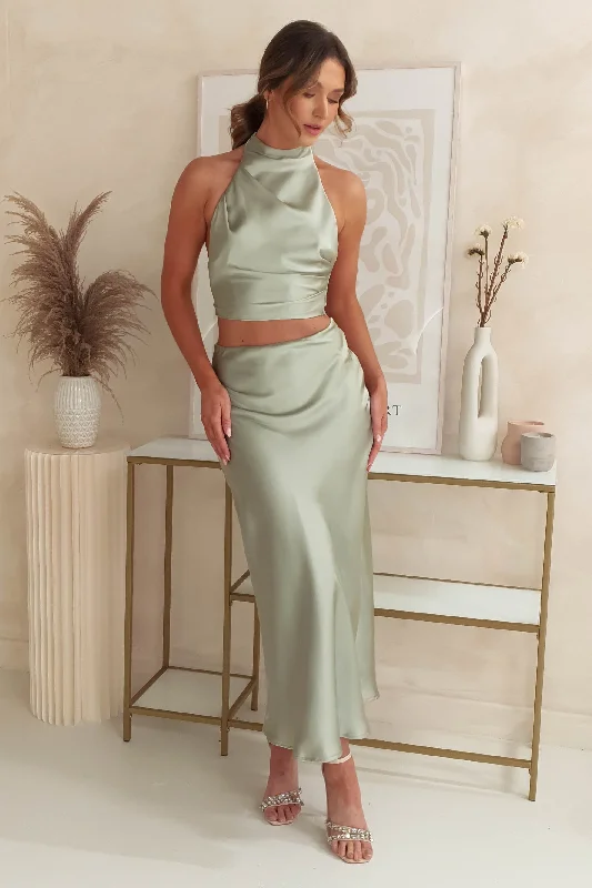 Imogen Satin Maxi Skirt | Sage