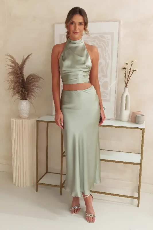 Imogen Satin Maxi Skirt | Sage