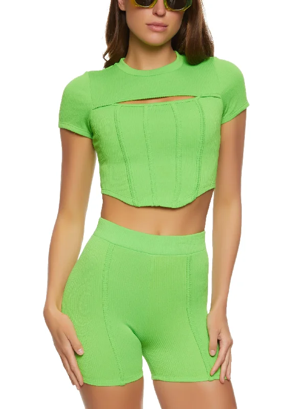 Ribbed Cut Out Detail Corset Crop Top