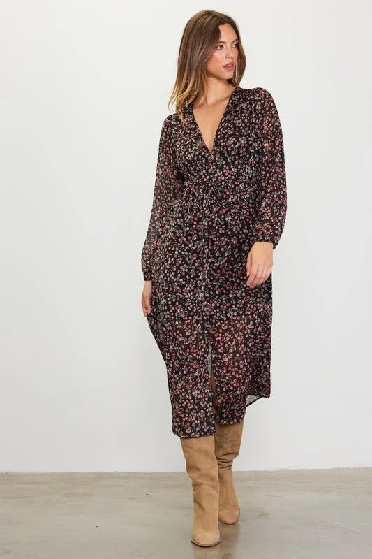 Long Sleeve Floral Print Midi Dress - FINAL SALE