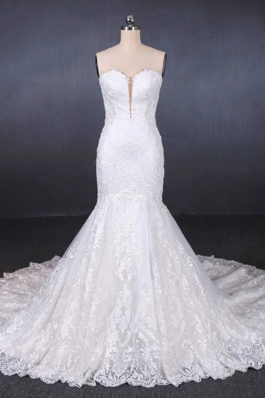 Mermaid Sweetheart Long Lace Bridal Dresses Strapless Mermaid Lace Wedding Dresses N2285