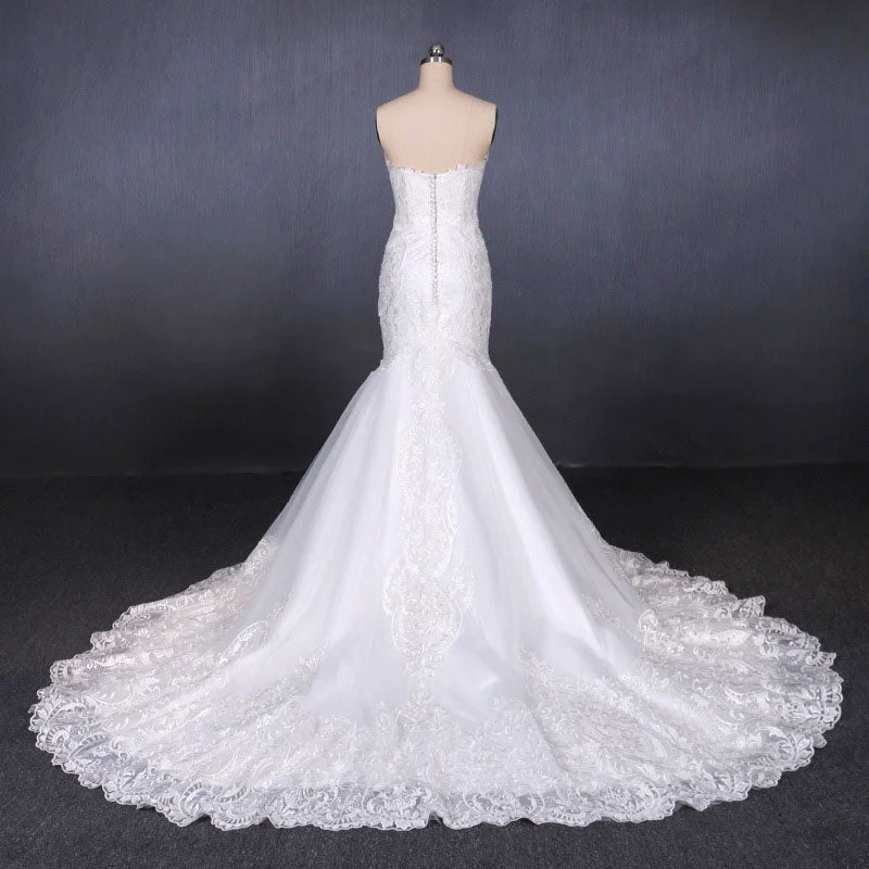 Mermaid Sweetheart Long Lace Bridal Dresses Strapless Mermaid Lace Wedding Dresses N2285