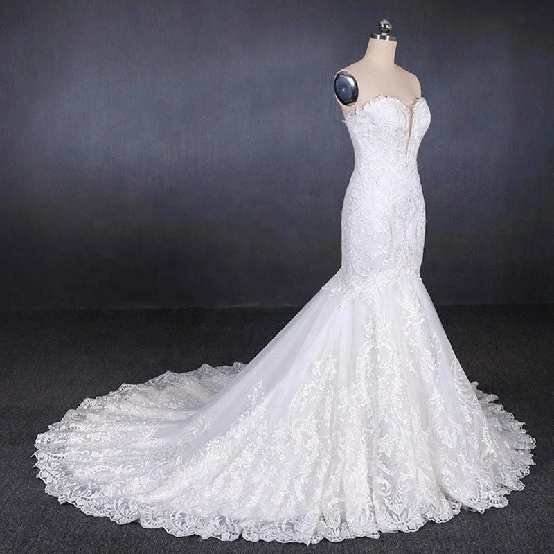 Mermaid Sweetheart Long Lace Bridal Dresses Strapless Mermaid Lace Wedding Dresses N2285