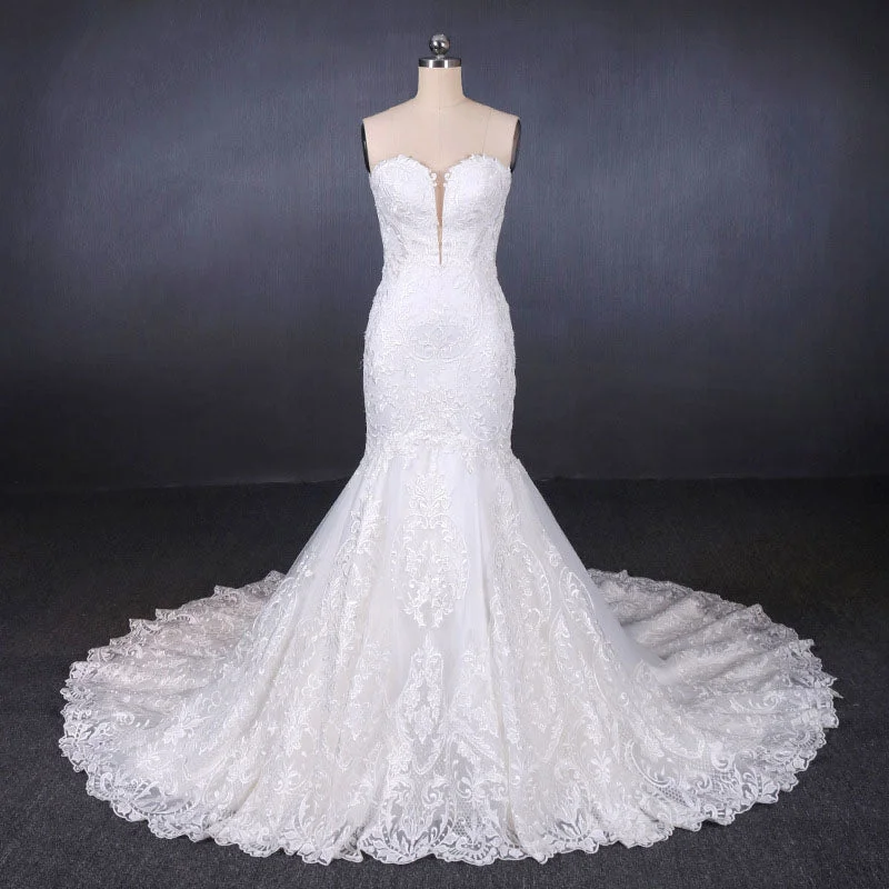 Mermaid Sweetheart Long Lace Bridal Dresses Strapless Mermaid Lace Wedding Dresses N2285